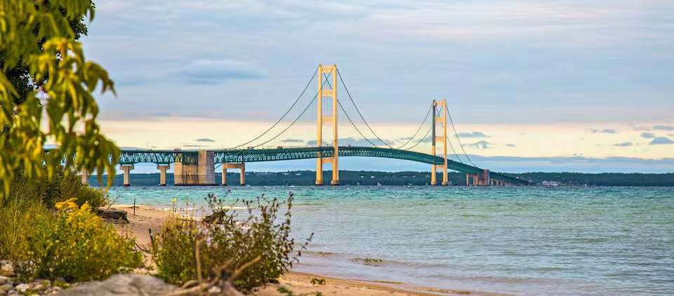 The Mackinac Bridge from Mackinaw CIty Shoreline